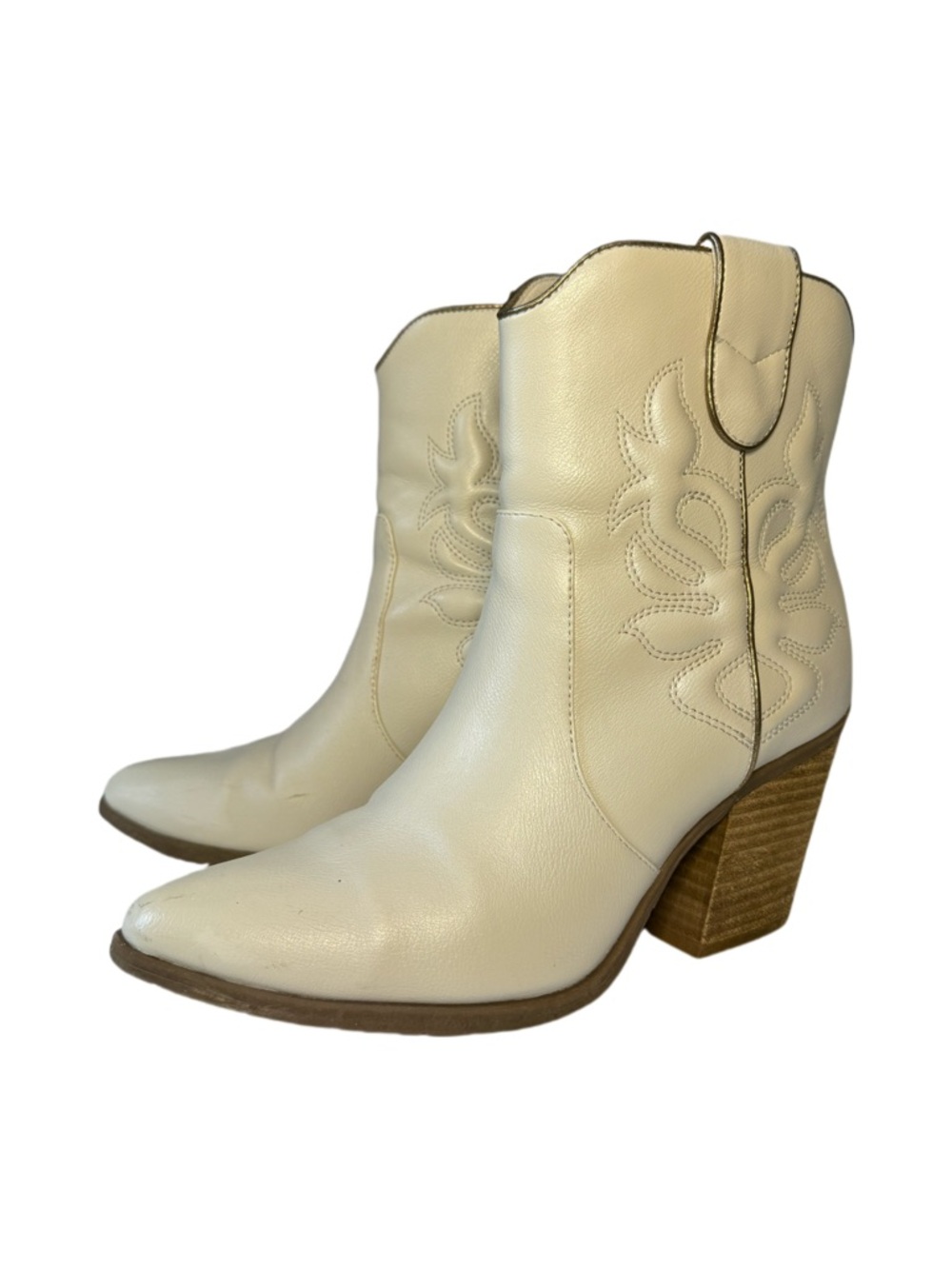 Michael Shannon Cream Western Ankle Boots with Stacked Heel